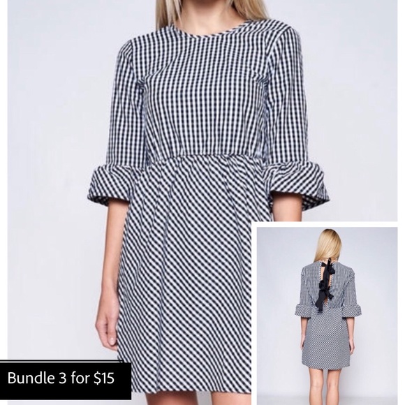 Dresses & Skirts - Black and White Check Tie Back Dress